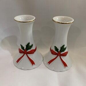 Mount Clemens Pottery Christmas Taper‎ Candle Holders Set Of 2 Japan.  5" Tall